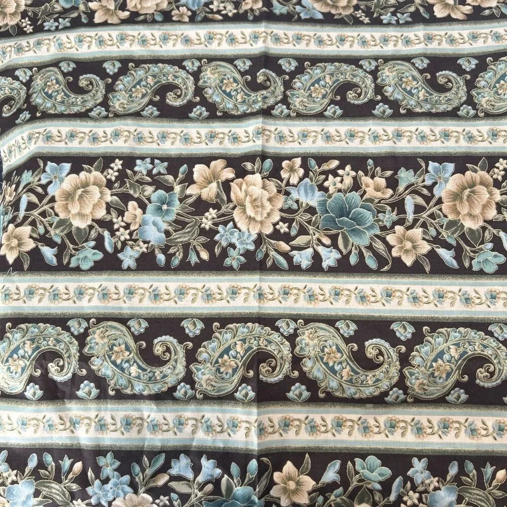 Cotton Quilting Fabric Traditions Brown Blue Paisley Floral Gold Outline 37 X 40